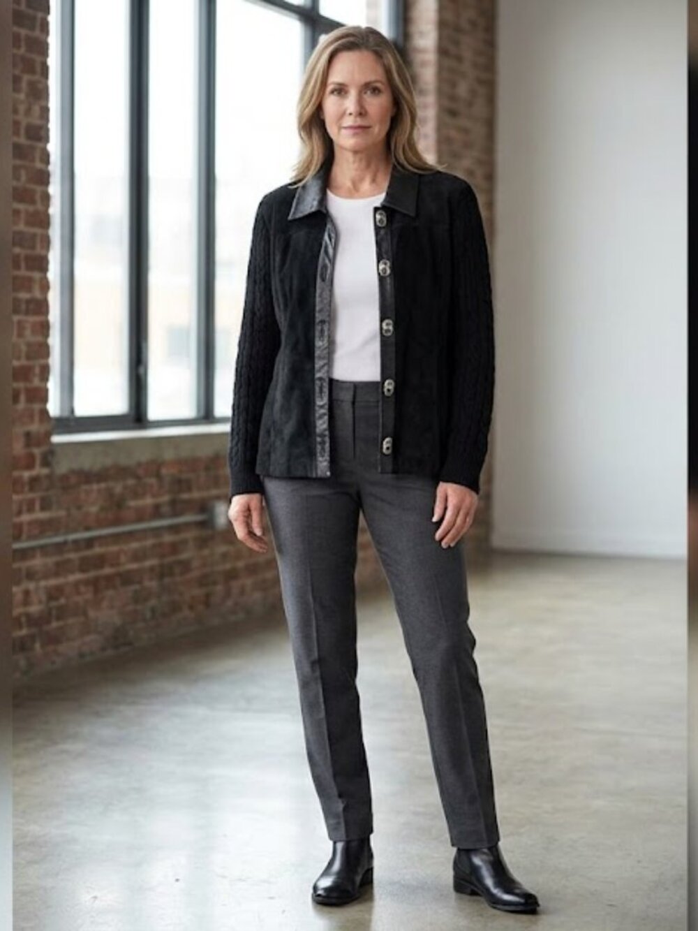 Essentials By Milano Cachet Black Suede and Knit Blazer Size XL